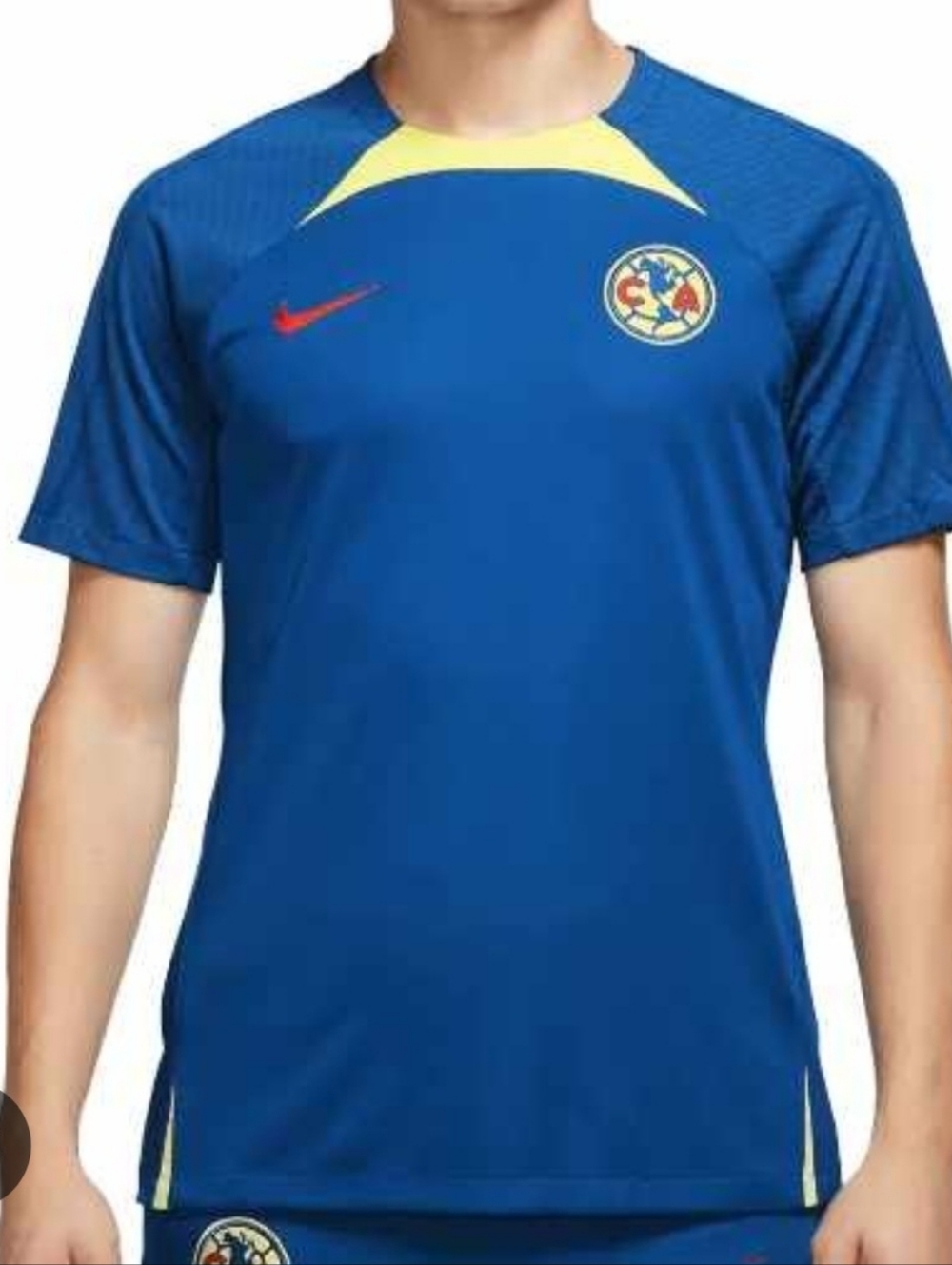 Nike Royal Blue Men's Soccer Jersey Club América Yellow Highlight and Red Swoosh